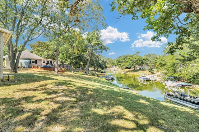 view of yard with a water view