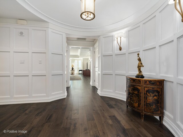 hallway with dark hardwood / wood-style floors