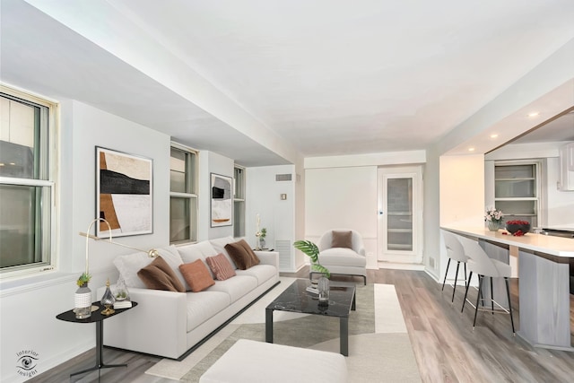 living room featuring light hardwood / wood-style flooring