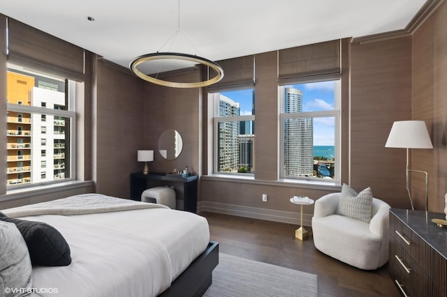 bedroom with dark hardwood / wood-style flooring