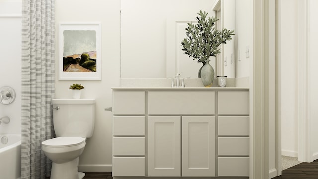 full bathroom featuring vanity, toilet, hardwood / wood-style flooring, and shower / bath combination