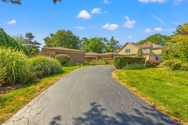 ranch-style home with a front lawn