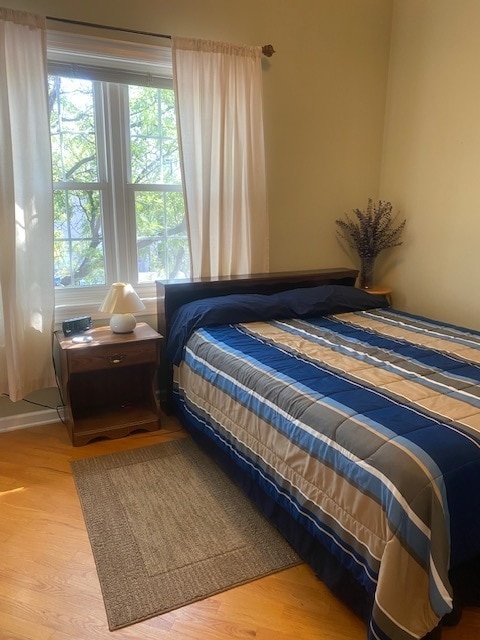 bedroom featuring multiple windows and hardwood / wood-style floors