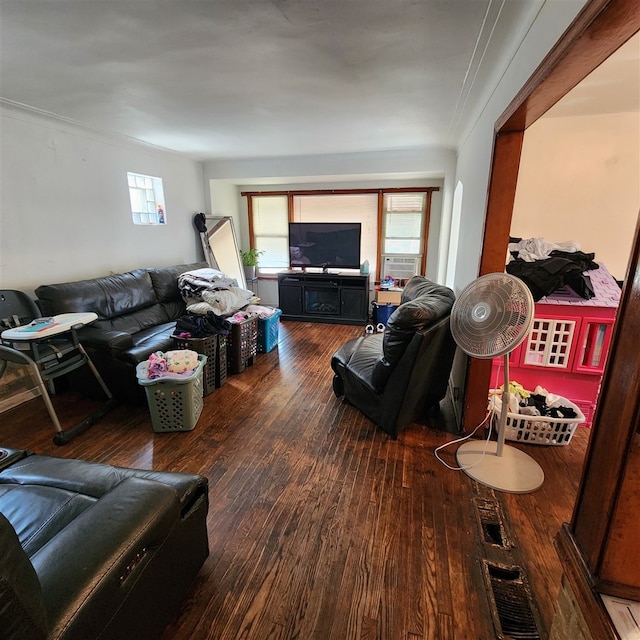 living room with dark wood-type flooring