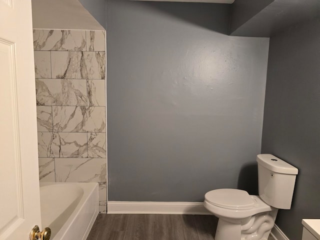 full bathroom with vanity, toilet, hardwood / wood-style floors, and independent shower and bath