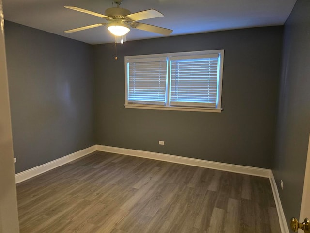 unfurnished room featuring wood-type flooring and ceiling fan