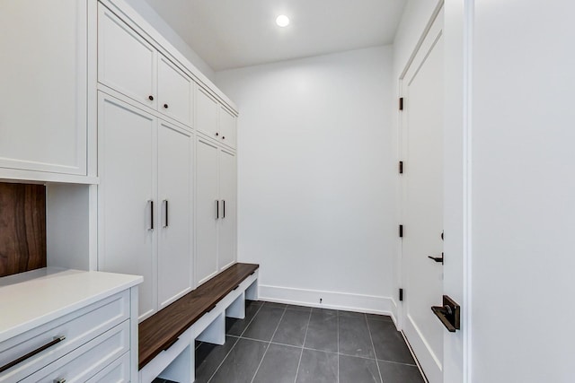 172 E Crescent Ave, Elmhurst, IL 60126 - mudroom featuring dark tile patterned floors, baseboards, and recessed lighting