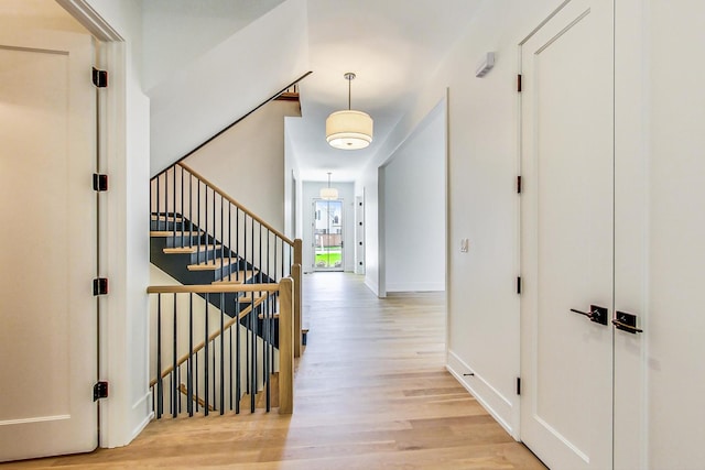 foyer with light hardwood / wood-style floors