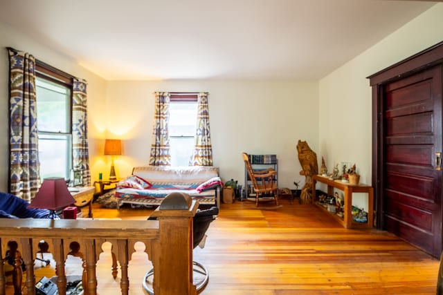 living room with light hardwood / wood-style flooring