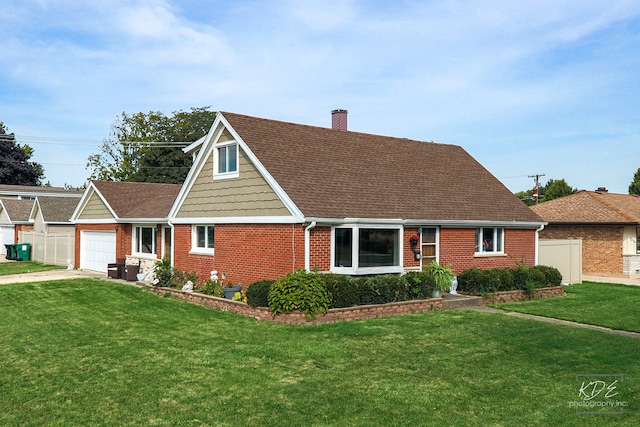 view of front of house with a front lawn and a garage