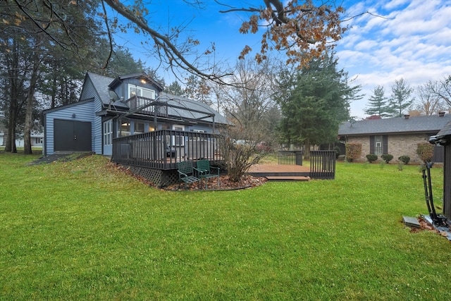 view of yard featuring an outbuilding and a wooden deck