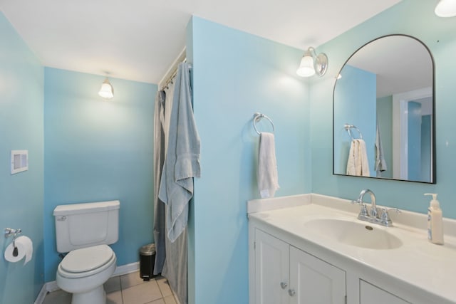 bathroom featuring tile patterned flooring, toilet, and vanity