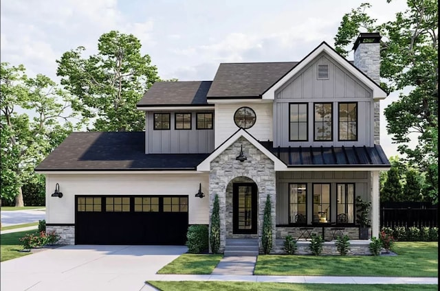 view of front facade featuring a front yard and a garage