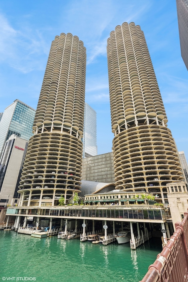 view of building exterior featuring a water view