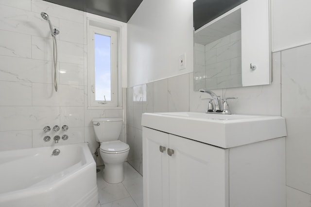 7204 Oak Ave Unit 3Se, River Forest, IL 60305 - full bath with vanity, toilet, shower / bathtub combination, and tile walls