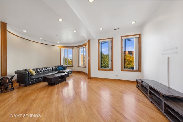 living room with light wood-type flooring