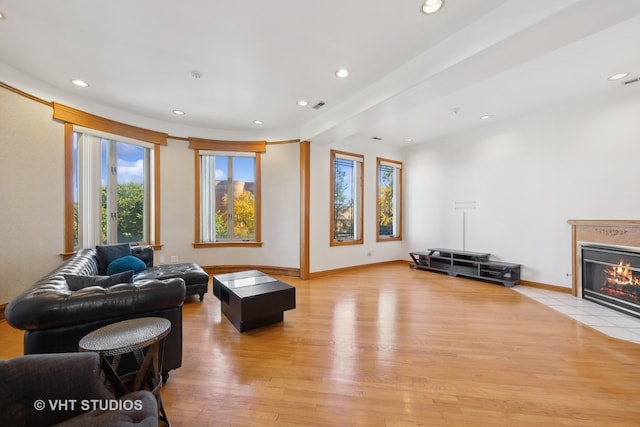 living room with light hardwood / wood-style flooring