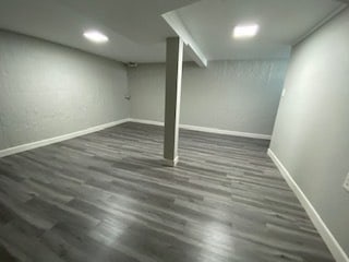 basement featuring dark wood-type flooring