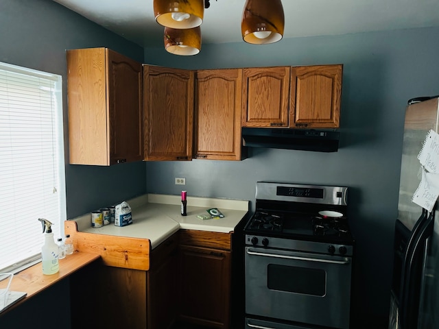 kitchen with stainless steel appliances and range hood