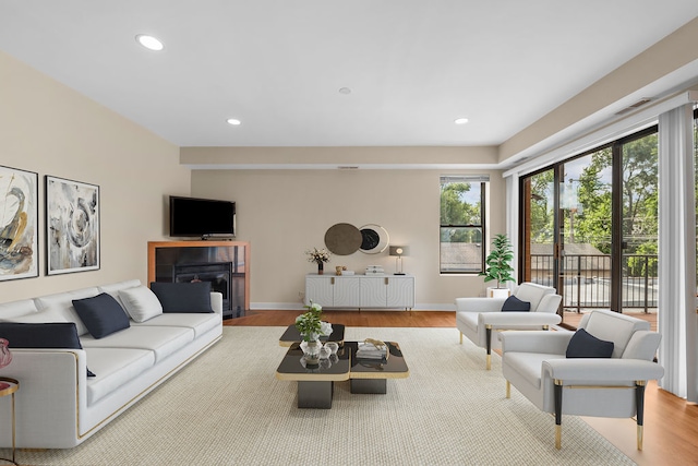 living room with light wood-type flooring