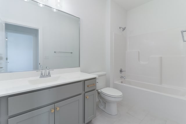 full bathroom with vanity, toilet, bathtub / shower combination, and tile patterned floors