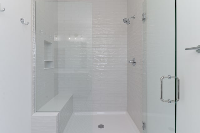 bathroom featuring a shower with shower door