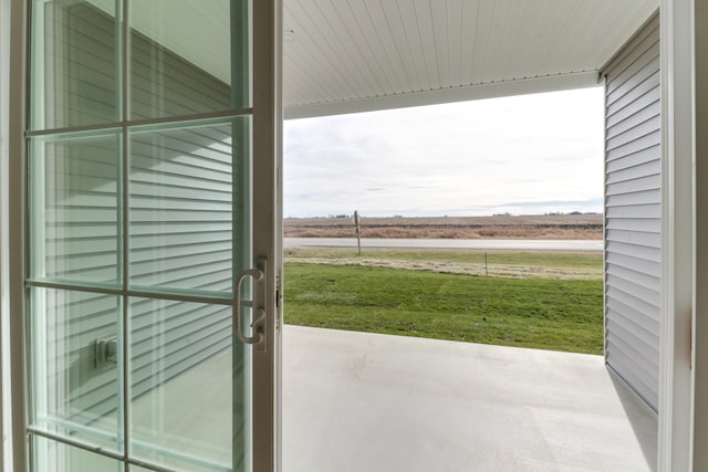 interior space with a water view