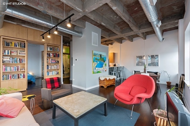 living room with dark wood-type flooring