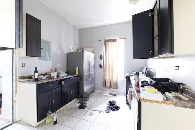 kitchen with stainless steel fridge