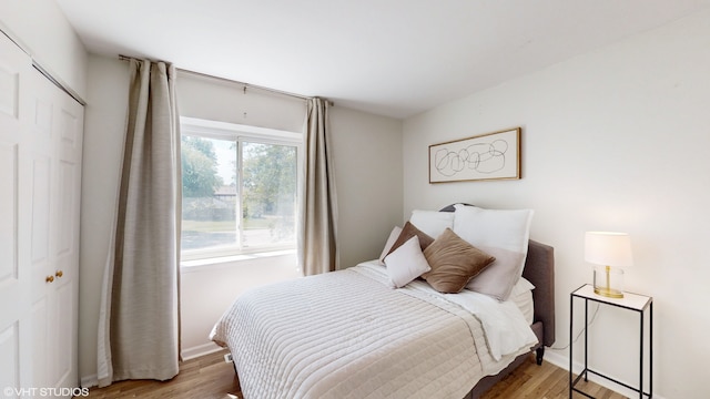 bedroom featuring a closet and hardwood / wood-style flooring