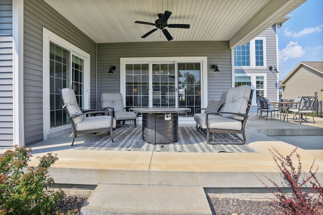 wooden deck with ceiling fan