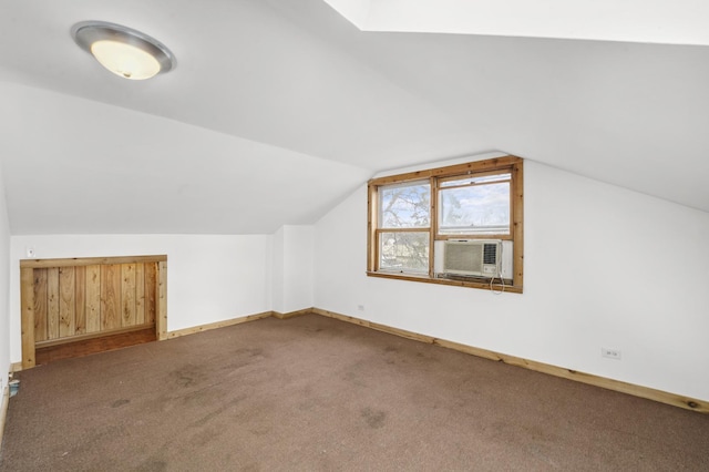 bonus room featuring carpet floors, cooling unit, and lofted ceiling