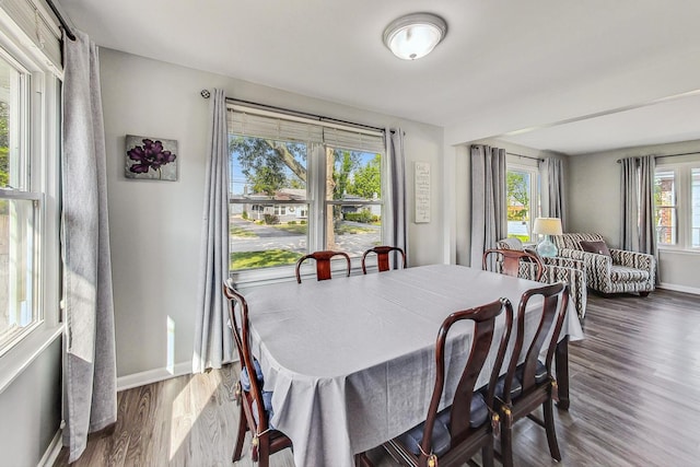 dining area featuring dark wood-type flooring and a wealth of natural light