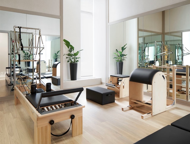 exercise room featuring hardwood / wood-style flooring