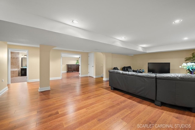 living room featuring light wood-type flooring