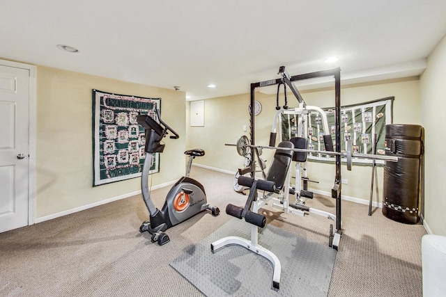 workout area featuring carpet