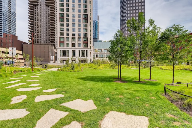 view of property's community featuring a lawn