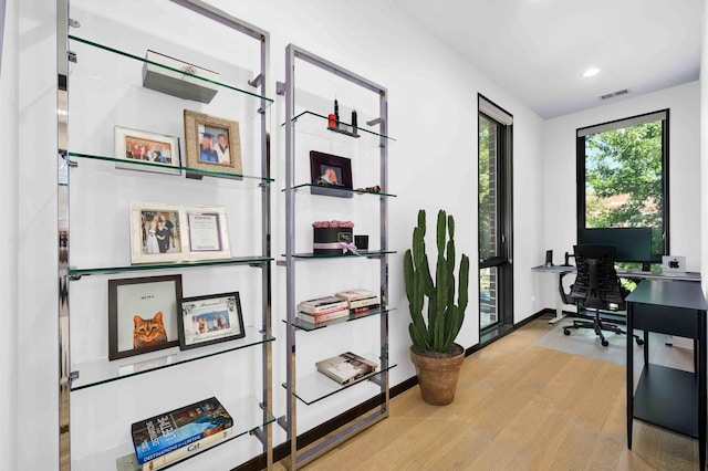 home office featuring light hardwood / wood-style flooring