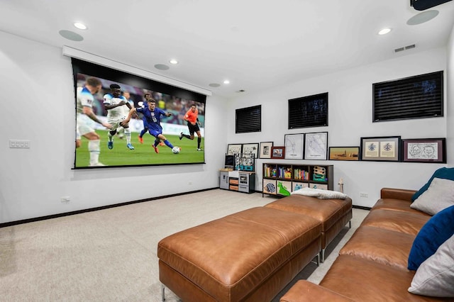 home theater room with carpet