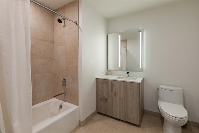 full bathroom featuring vanity, shower / bath combo, toilet, and tile patterned floors