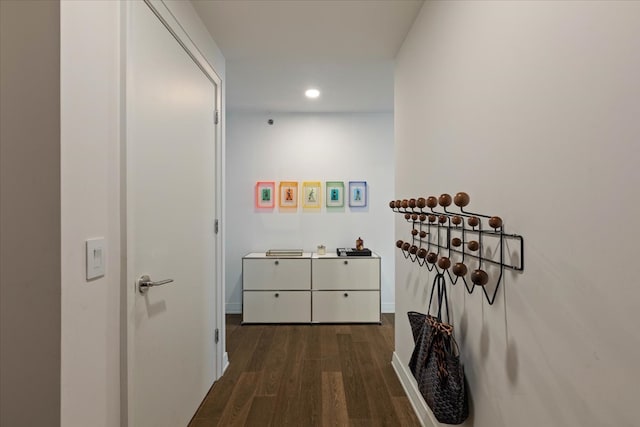 hallway featuring dark wood-type flooring