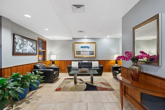 interior space featuring wood walls