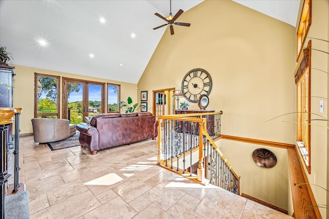 interior space with high vaulted ceiling