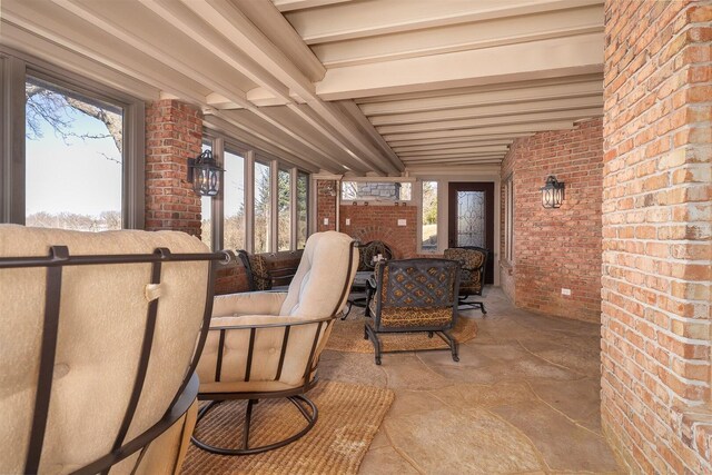 living room with light tile patterned floors