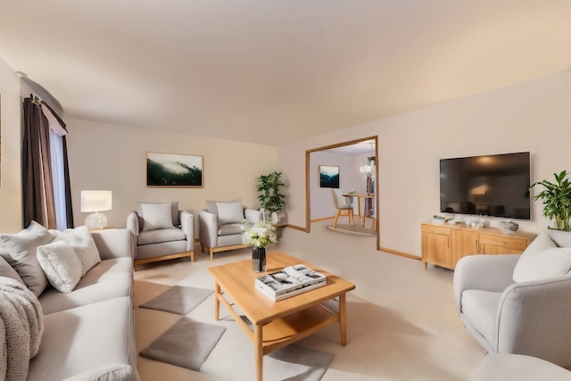 living room with light colored carpet