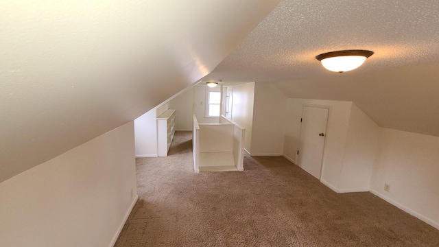 617 E Morgan St, Dixon, IL 61021 - additional living space featuring carpet flooring, lofted ceiling, baseboards, and a textured ceiling