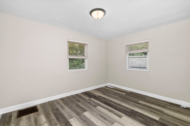 empty room featuring a wealth of natural light and dark hardwood / wood-style flooring