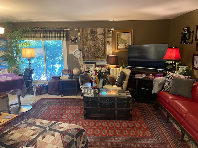 living room with tile patterned floors