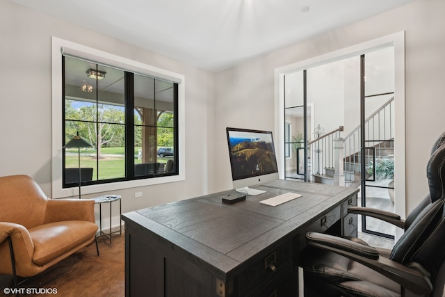 office area featuring dark wood-type flooring