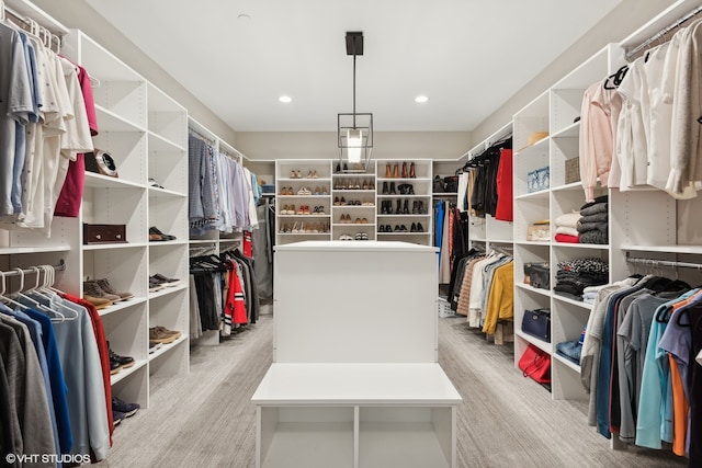 spacious closet with light hardwood / wood-style flooring